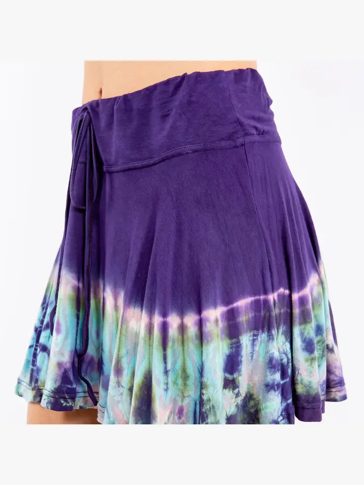 Viscose Tie Dye Drawstring Mini Skirt