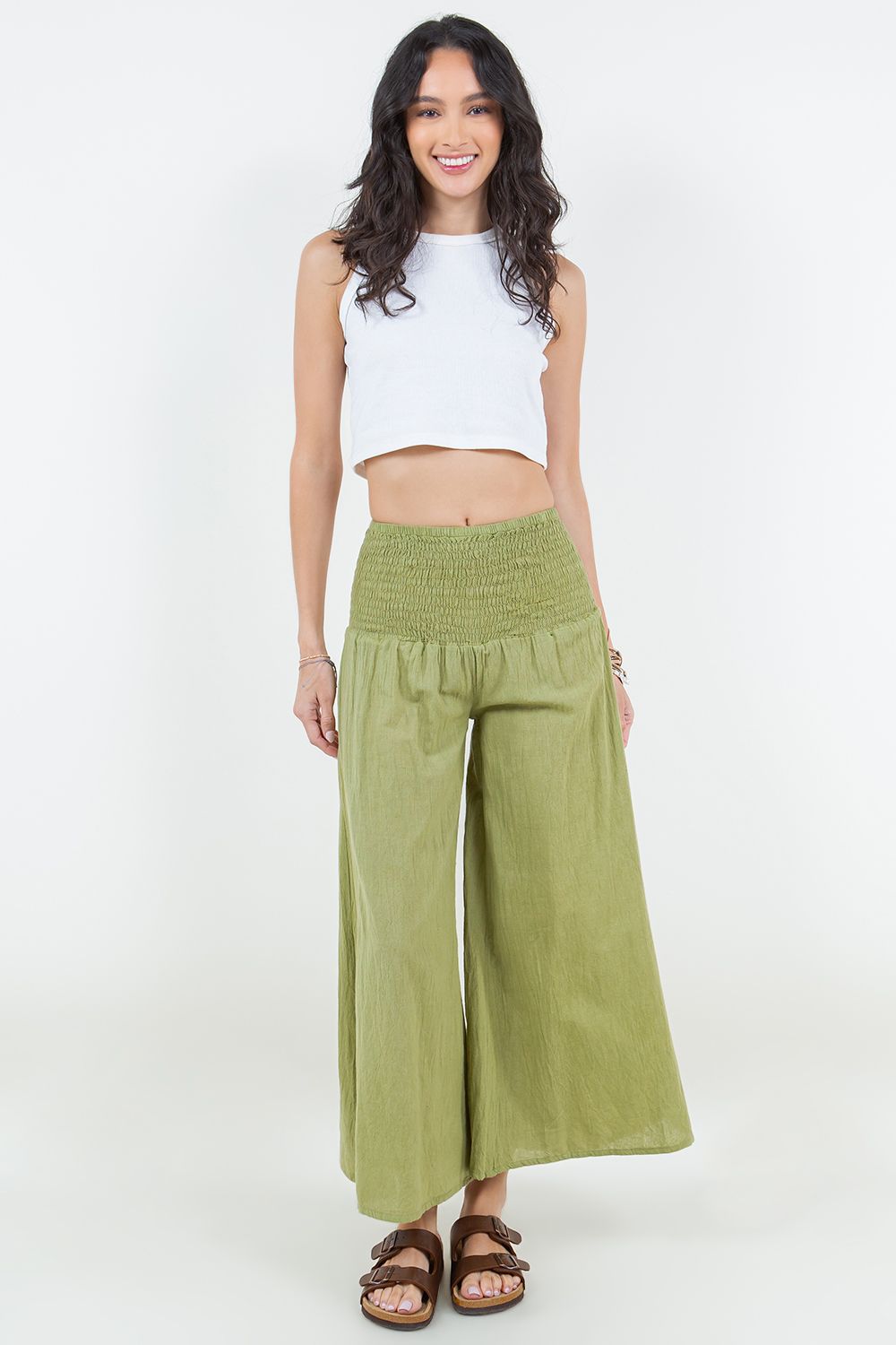 Cotton Elastic Waist Bell Bottom Pant