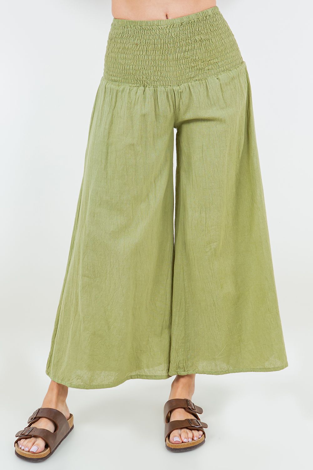 Cotton Elastic Waist Bell Bottom Pant