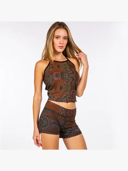 Shaman Print Viscose Halter Top