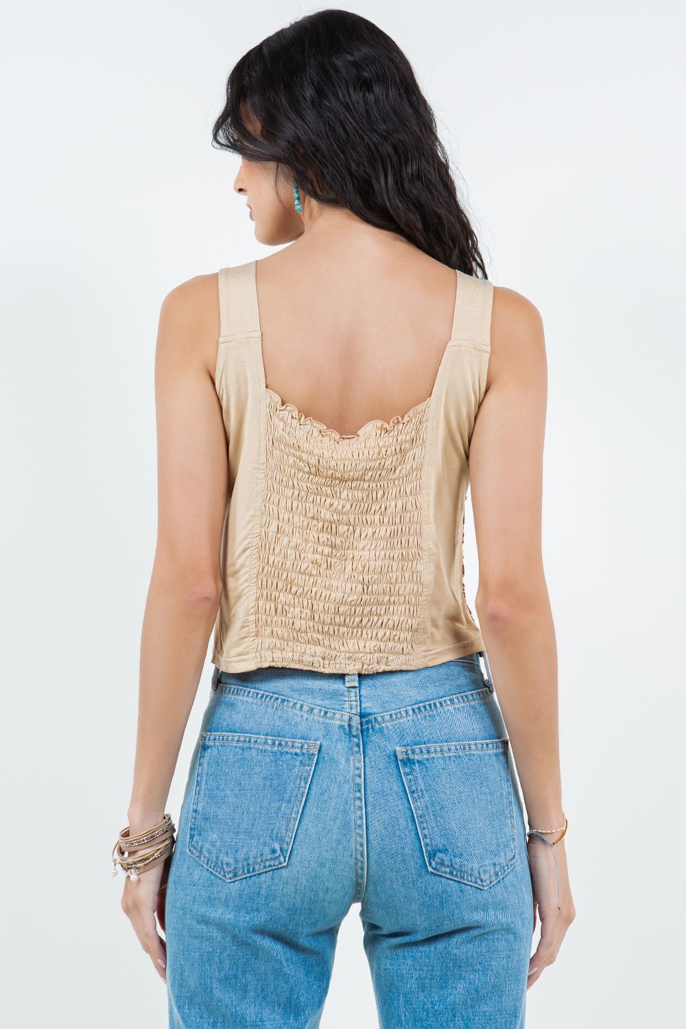 Cotton Embroidered Tank Top with Elasticated Back