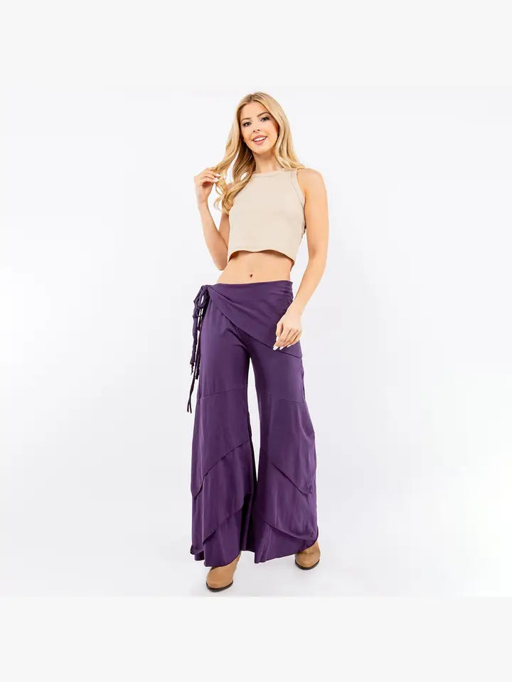 Cotton Layered Wide Leg Pant with Draw String