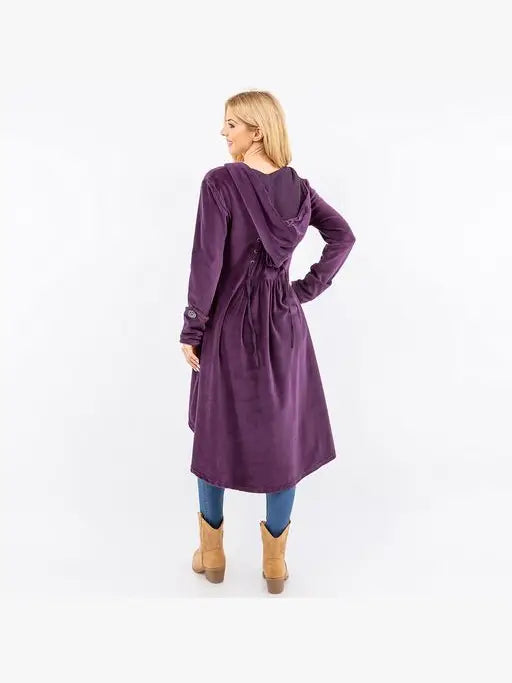 Cotton Velvet Hooded Duster with Cinch Back