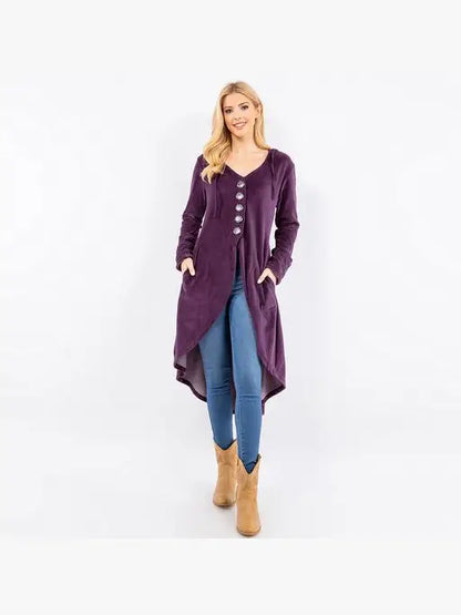 Cotton Velvet Hooded Duster with Cinch Back