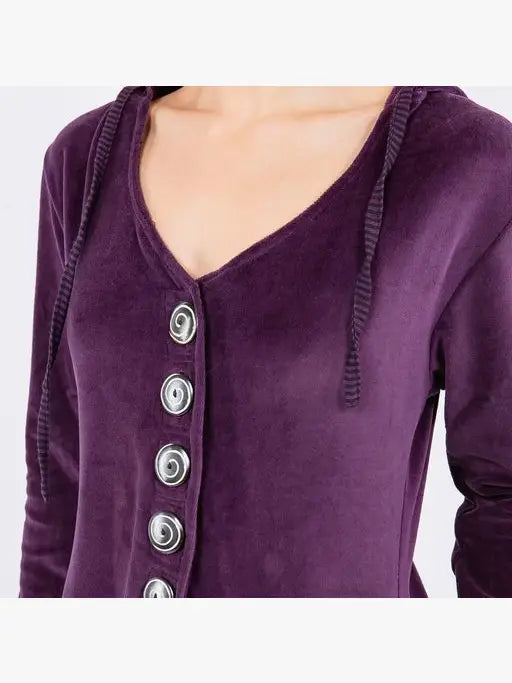 Cotton Velvet Hooded Duster with Cinch Back