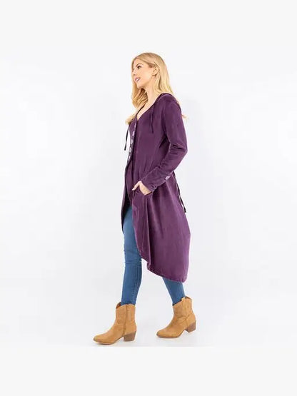 Cotton Velvet Hooded Duster with Cinch Back