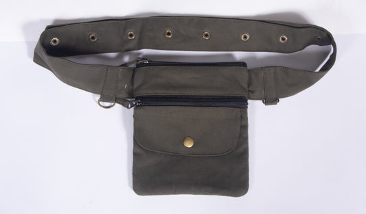 Cotton Belt Bag with Adjustable Snap Belt & Zipper Pockets