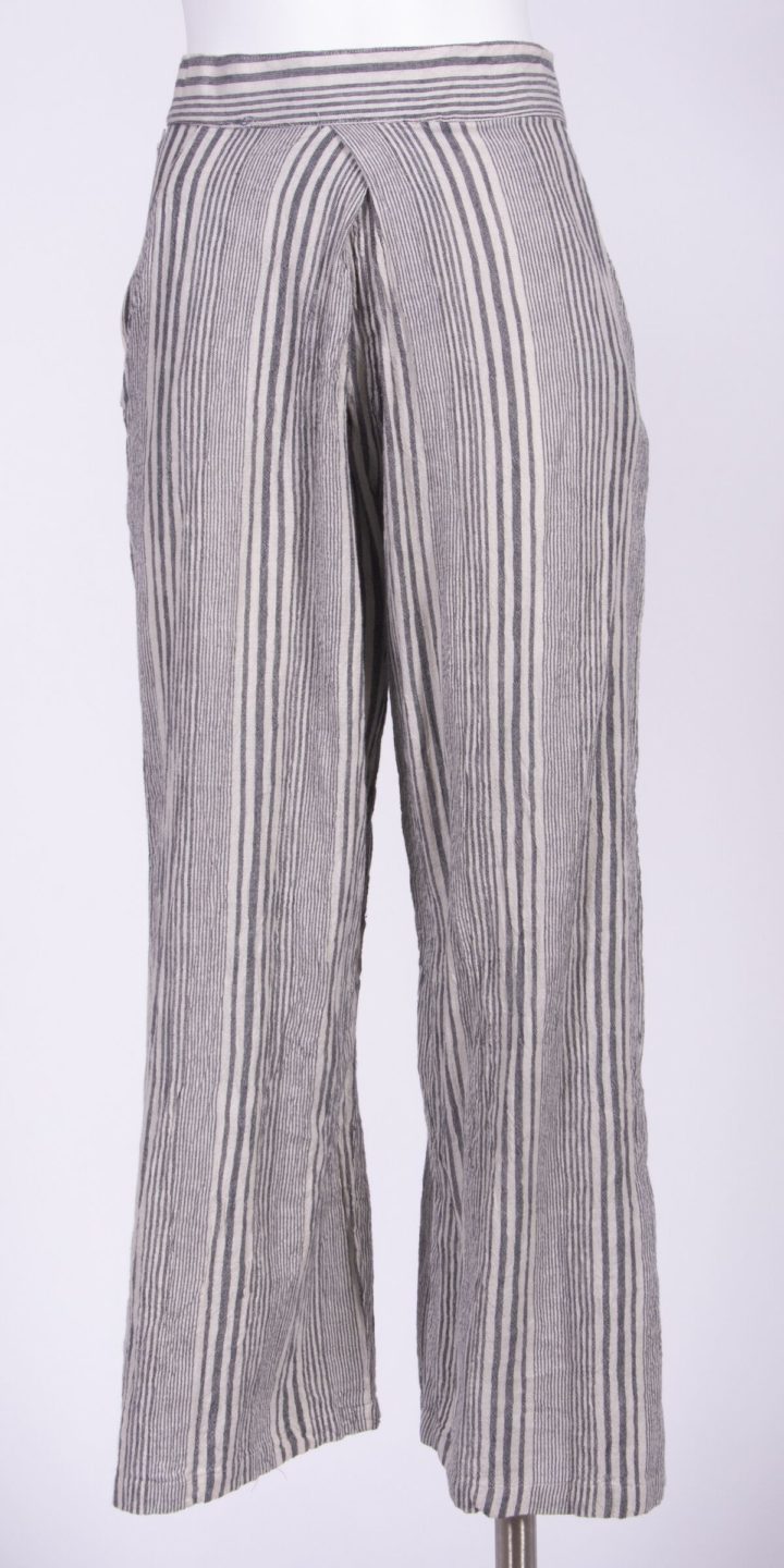 Stripes of Glory pants made in striped hand loom cotton